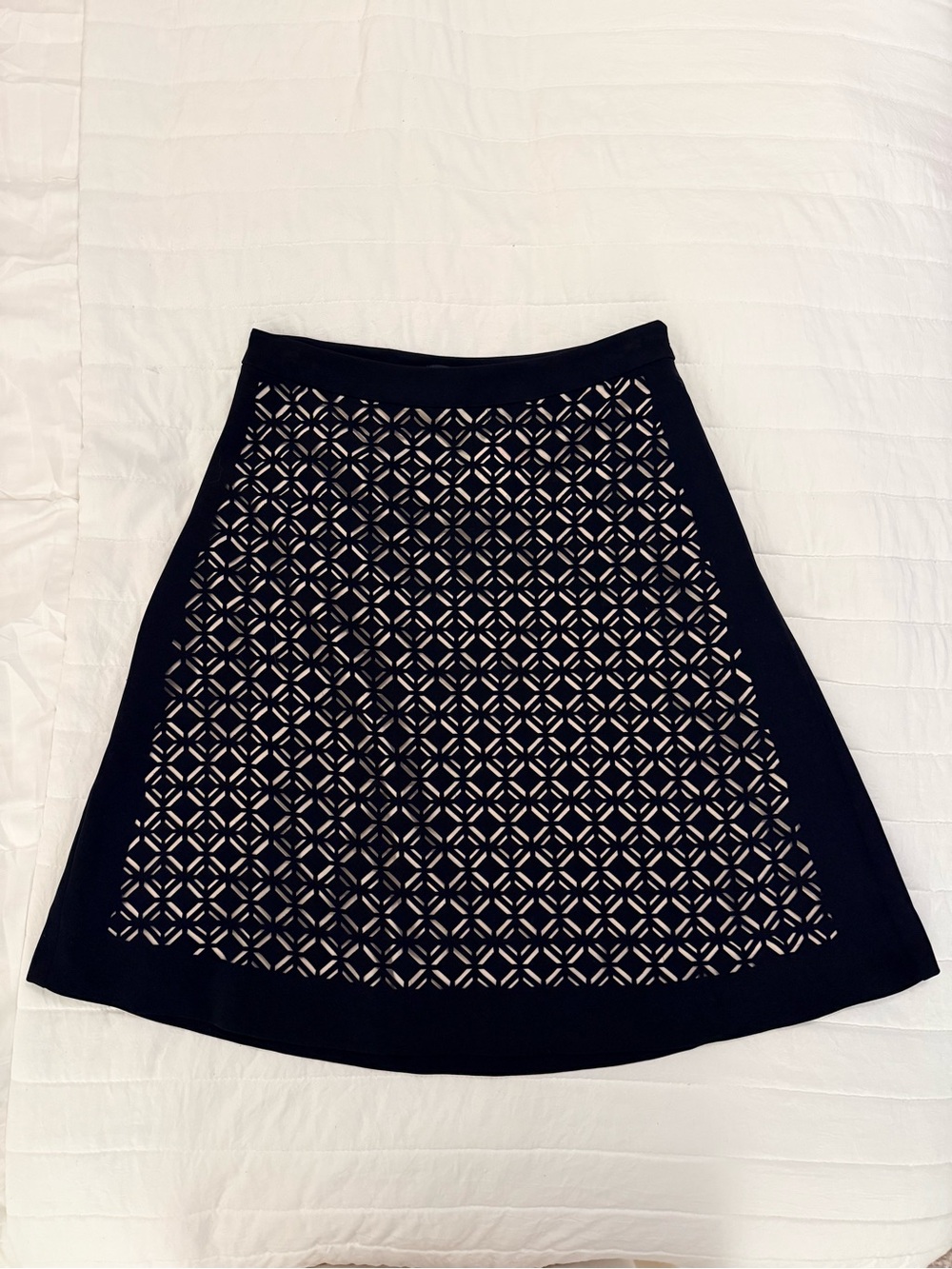 White House Black Market Black A-Line Skirt with Geometric Laser-Cut Overlay